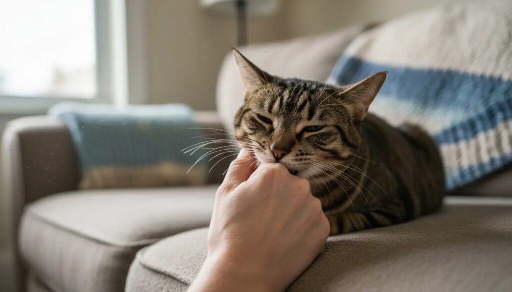 Why Do Cats Bite When You Pet Them? cat biting owner's hand during petting