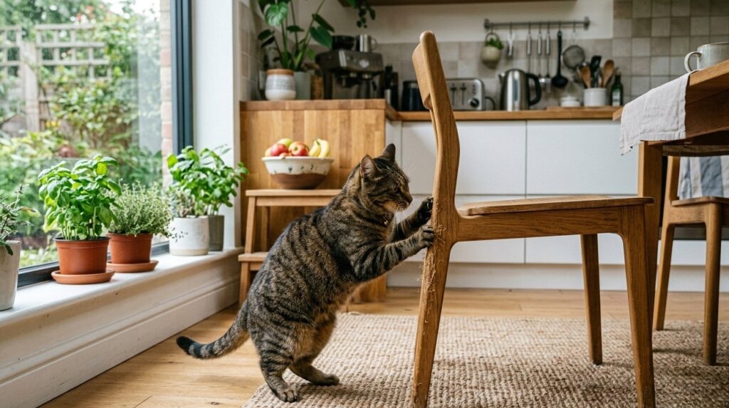 Why Do Cats Scratch Furniture and How to Stop It cat scratching wooden chair furniture at home