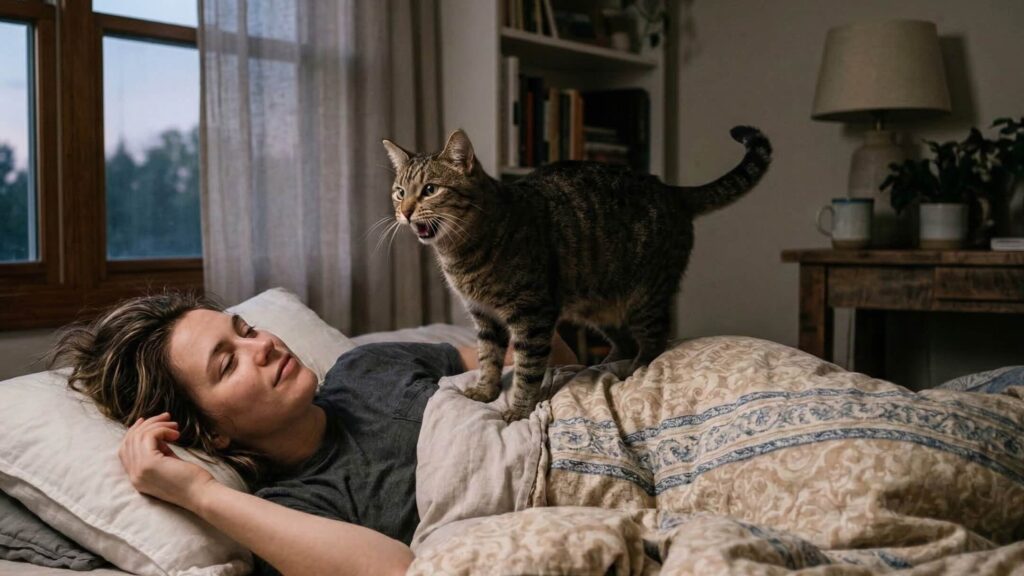 Why Does My Cat Wake Me Up at 4 AM? cat waking owner up early morning in bed